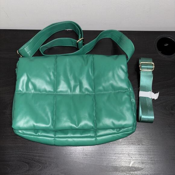 Anthropologie Edison Foldover Puffy Crossbody Bag Green NEW WITHOUT TAGS - Picture 2 of 11